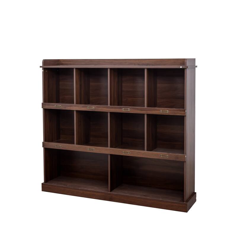Anmytek 10-Shelf Walnut Cubby Bookcase Storage Organizer