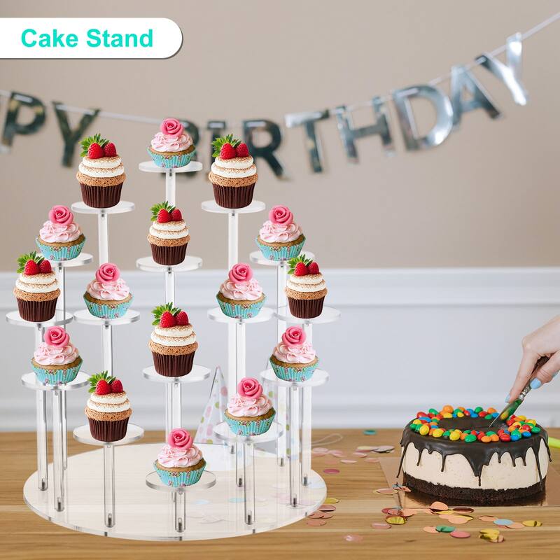 Acrylic Cupcake Stand for 16 Cupcakes Pastry Serving Platter for Birthday Party - Transparent