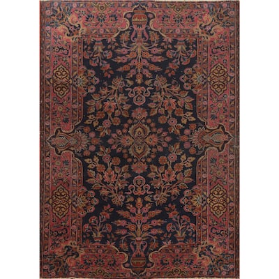 Hand Knotted Oriental 100% Wool Carpet Traditional Floral Navy Blue & Blues Kashan Area Rug - 4' 11'' X 3' 6''
