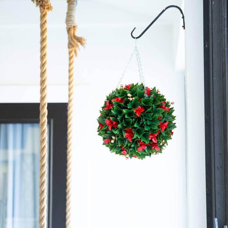 15-in UV Resistant Artificial Red Tip Photinia Christmas Hanging Ball