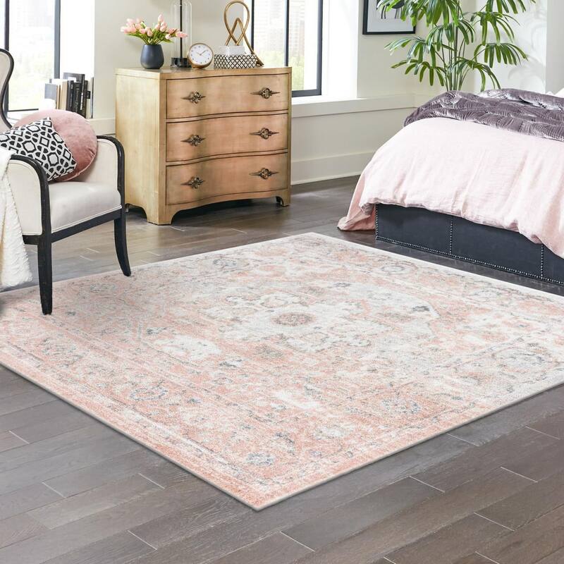 Transitional Anavine Collection Area Rug - 6'1" Square - Rose Pink