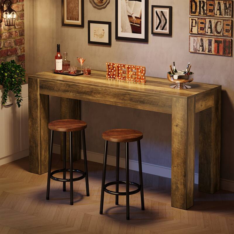 63" Wooden Counter Height Bar Table, Rectangular High Top Dining Table for Kitchen, Home Bar, Living Room