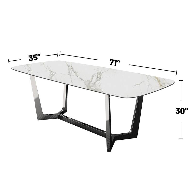 7 Piece Dining Set with Metal Trestle Legs