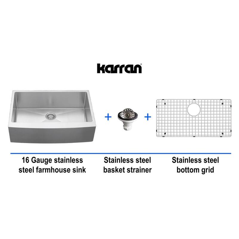 Karran Farmhouse Apron Stainless Steel 30 in. Single Bowl Sink Kit