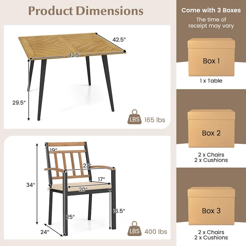 5 Pieces Patio Outdoor Dining Table Set & Chairs w/ Cushions
