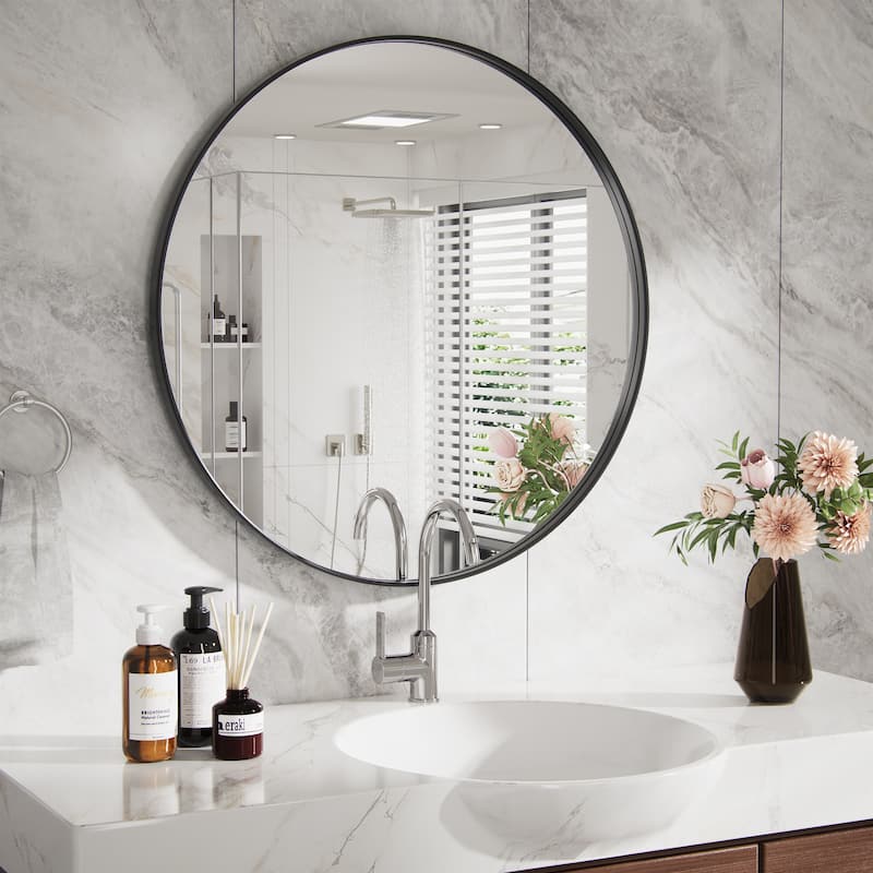 Modern Round Metal Frame Wall Mirror for Bathroom Vanity