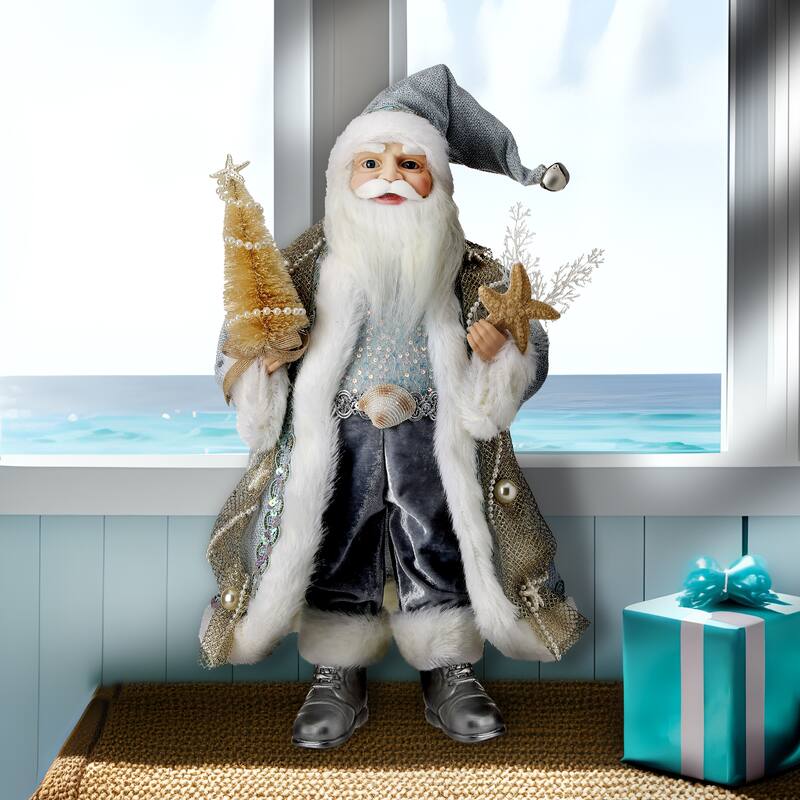 20" Fabric Ocean Santa With Shells