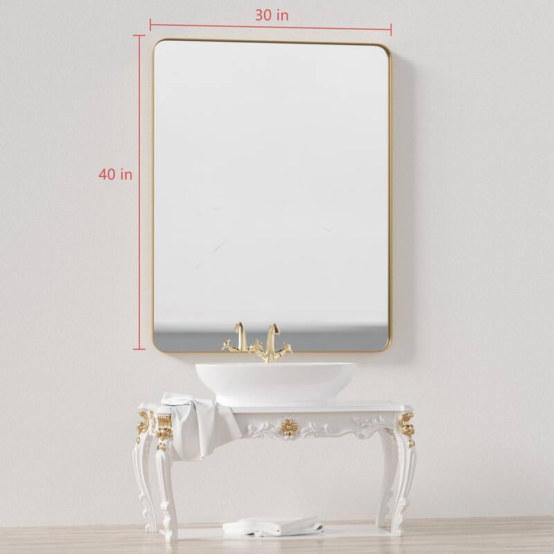 Modern Rectangle Bathroom Vanity Mirror with Metal Frame and Round Corners for Vertical/Horizontal