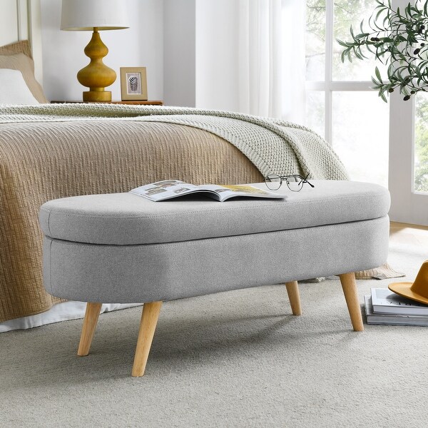 Storage Ottoman Bench Linen Legs Flip Top Oval Foot Rest Long Stool for Sofa Couch Bedroom End of Bed Entryway Grey Bed Bath Beyond 39193107