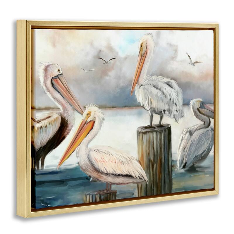 Stupell Pelicans Perched Cloudy Horizon Framed Floater Canvas Wall Art by Ziwei Li