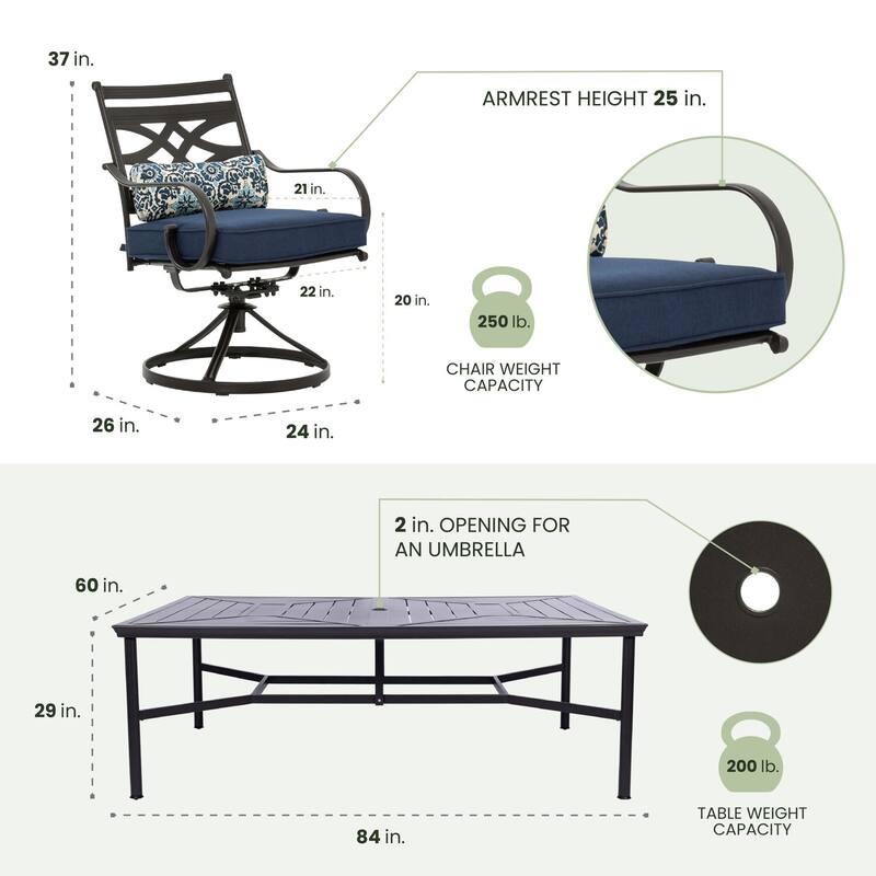 Hanover Montclair 11-Piece Navy Blue Dining Set