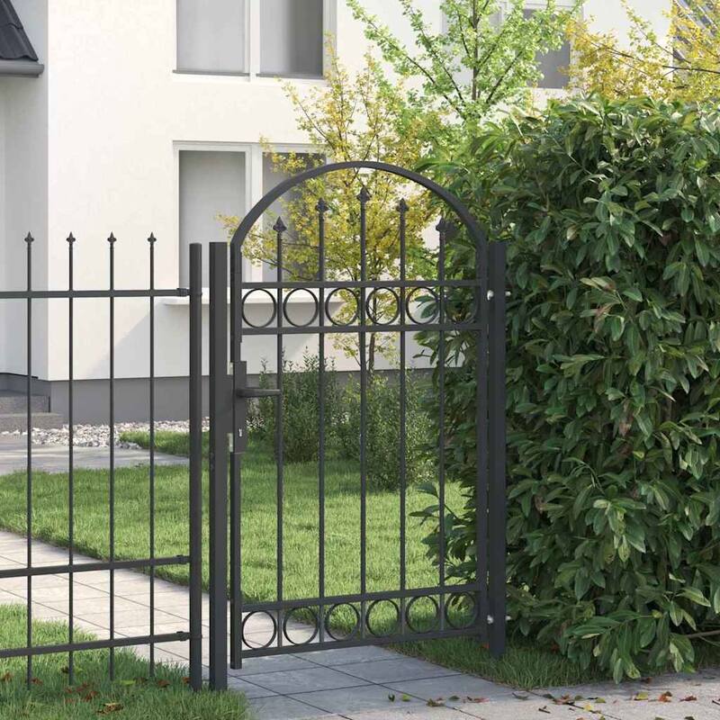 vidaXL Fence Gate Gray 39.4" x 49.2"/59.1"/68.9"/98.4" Powder-coated steel - 39.4" x 59.1
