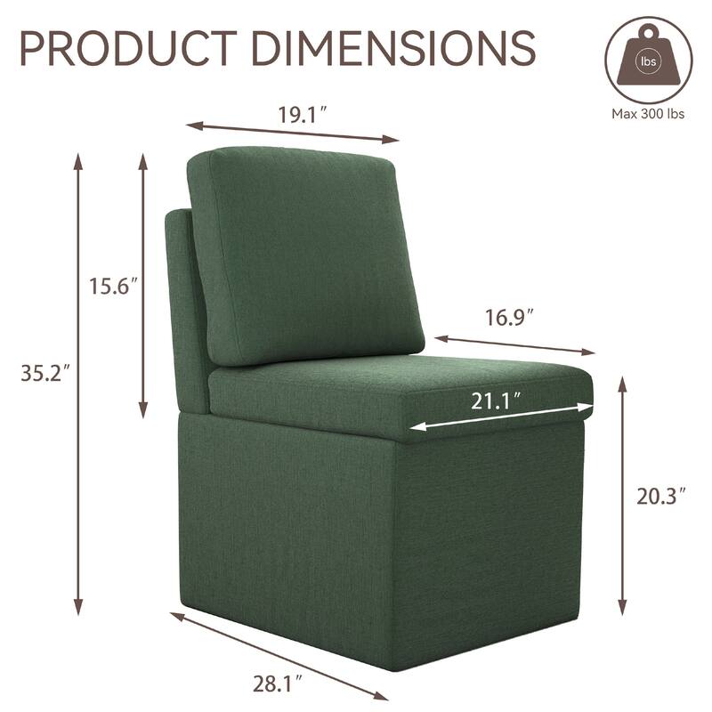 Upholstered Dining Chair with Under Seat Storage- Armless