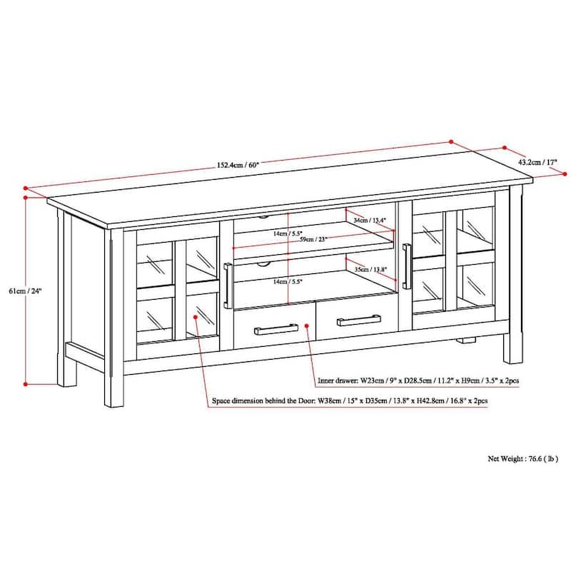 WYNDENHALL Waterloo SOLID WOOD 60 inch Wide Contemporary TV Media Stand For TVs up to 65 inches - 60"w x 17"d x 24" h