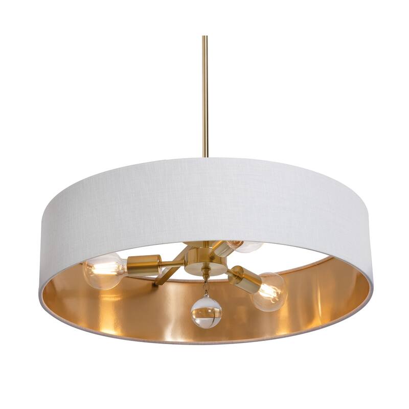 AFX CLNP24MB Pendant 3 Light 24" Wide Crystal Pendant with Fabric - Satin Brass / White / Gold