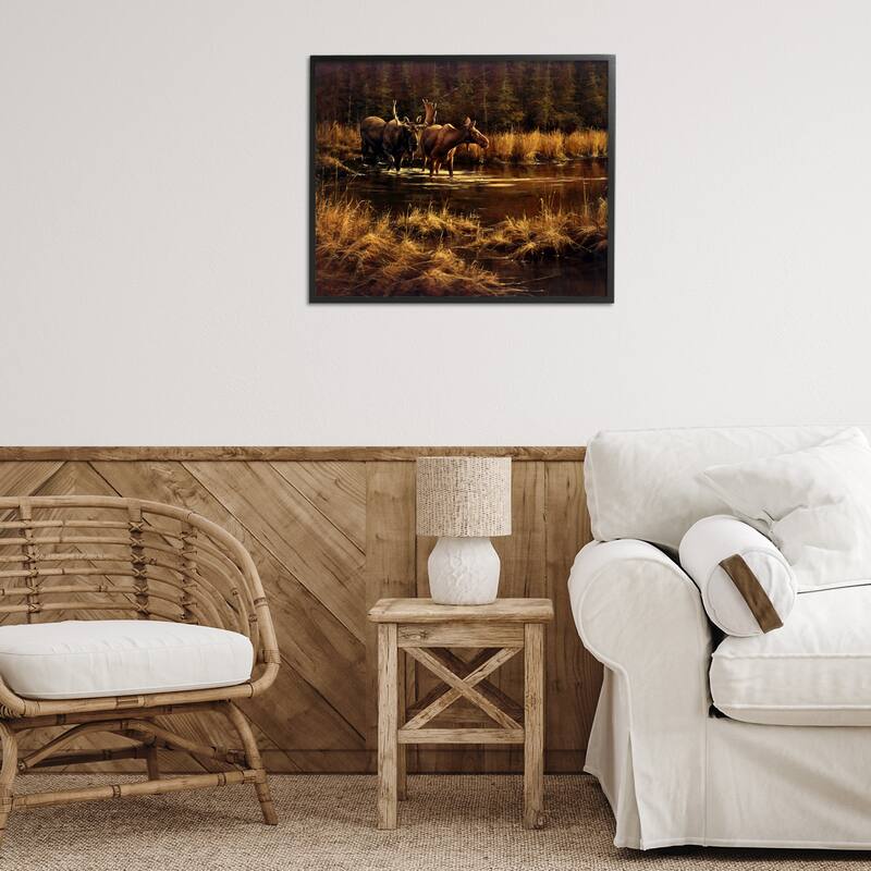 Stupell Moose Pair at Stream Framed Giclee Art Design By Paco Young