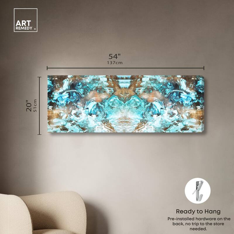 Blazing Blue Gold Long Panoramic Canvas by Art Remedy, Gallery Wrapped