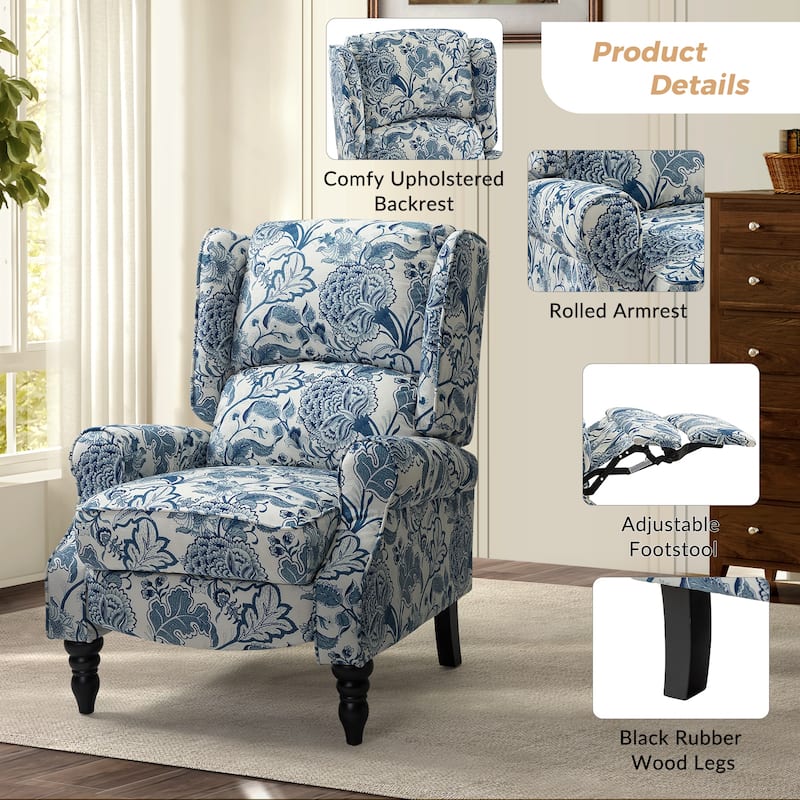Olympus Upholstered Classic Manual Wingback Recliner with Solid Wood Legs Set of 2 by HULALA HOME