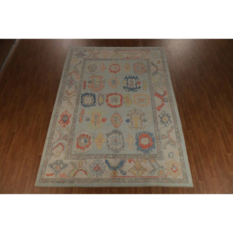 Hand Knotted Oriental 100% Wool Carpet Transitional All-Over Navy Blue & Blues Oushak Area Rug - 12' 5'' X 9' 0''