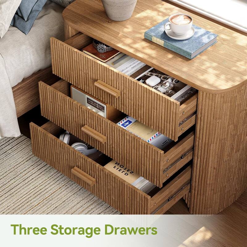 31.5" Fluted Nightstands Set, Oversized 3-Drawer Night Stand Large Bedside End Table