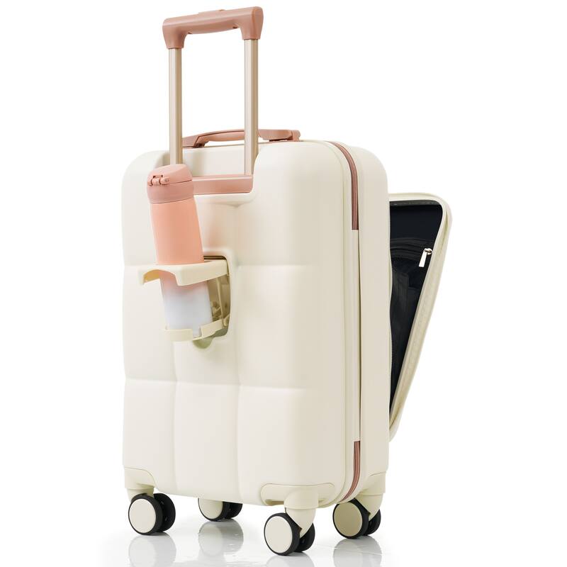 Merax Suitcases 3 Piece ABS Hardshell Front-Opening Luggage Sets with USB Port and Spinner Wheels & Cup Holder, for Men Women