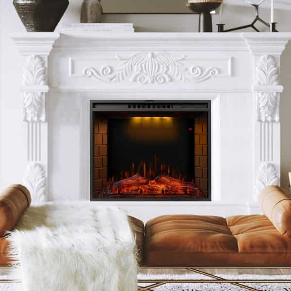 30 inch Black LED Recessed Electric Fireplace with 3 Top Light Colors