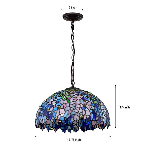 Rikkie 2-Light Wisteria Design Stained Glass Shade Tiffany-Style Pendant Lamp