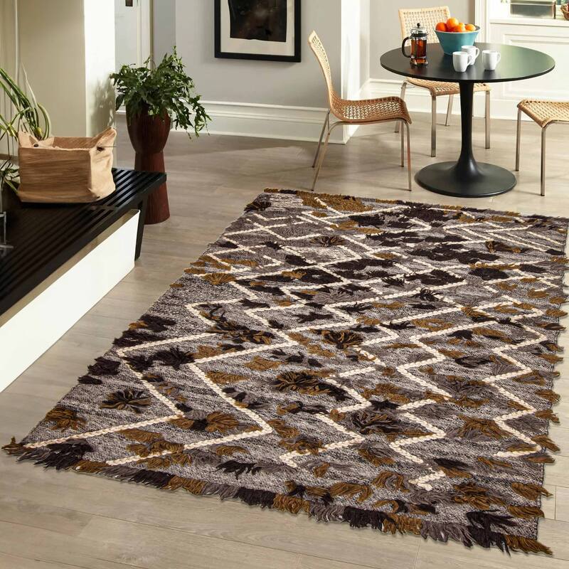 ECARPETGALLERY Braid weave Sienna Grey Wool Rug - 5'7 x 7'3