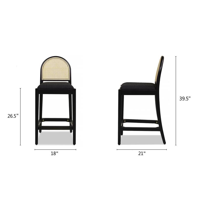 Curved Back Cane Rattan Counter Stool Set