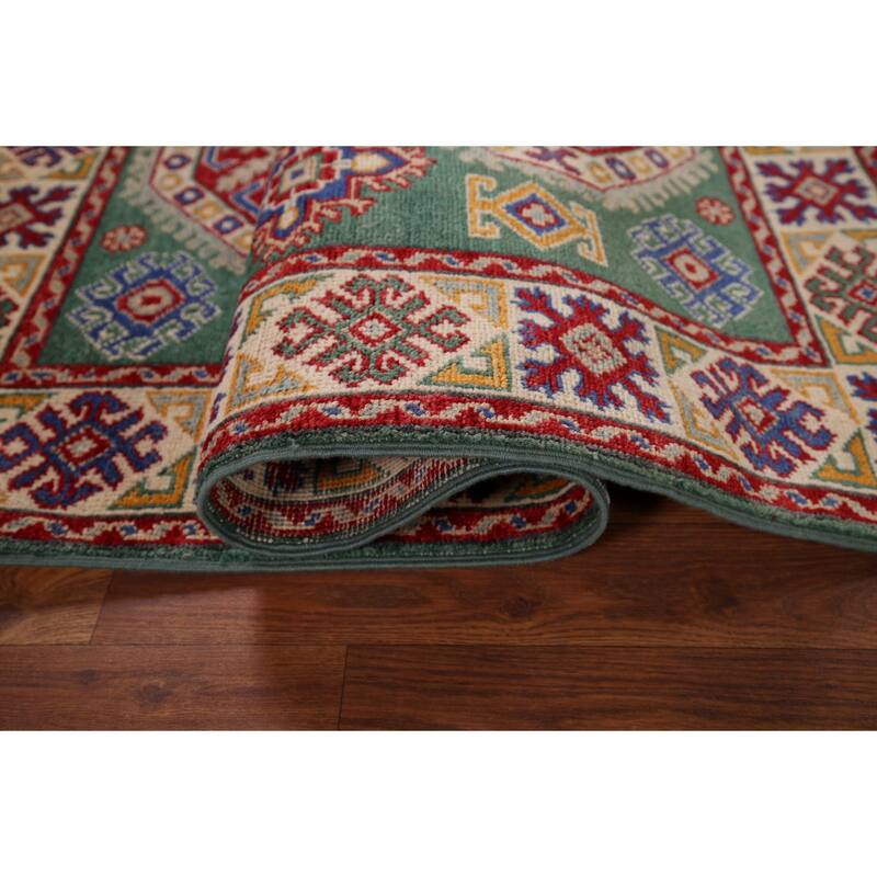 Traditional Green Kazak Accent Rug Hand-Knotted Wool Carpet - 3'5" x 4'11"