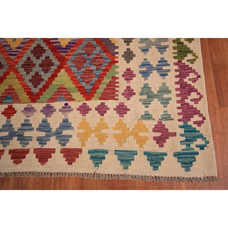 Trellis Geometric Kilim Oriental Large Rug Flatweave Wool Carpet - 10'4" x 16'0"