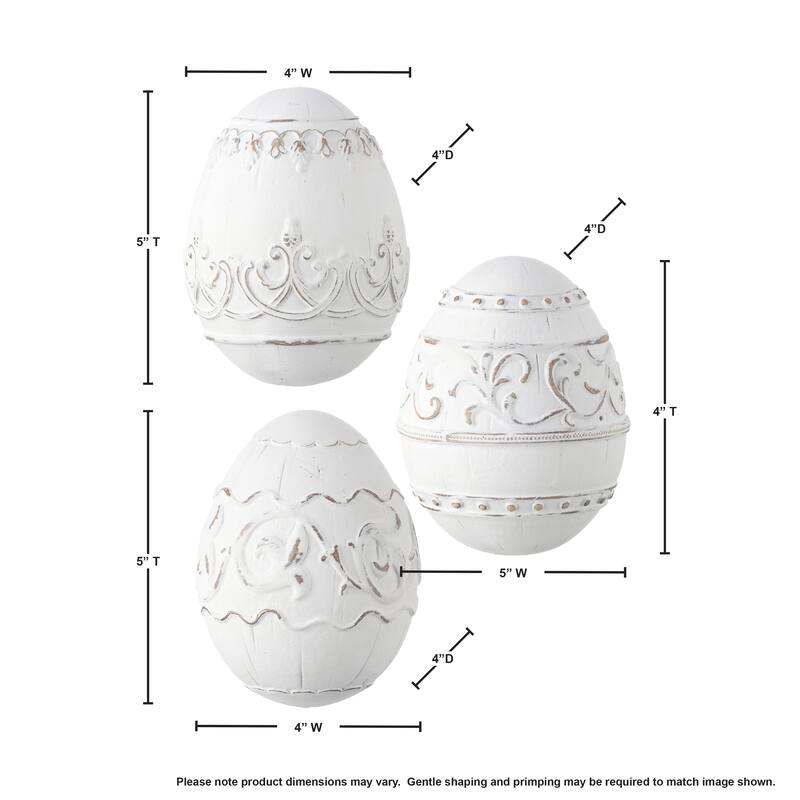 Resin 'Wood Carved' Easter Egg 5" Set of 3