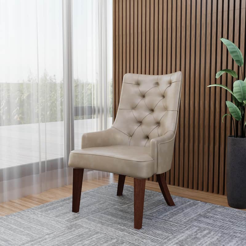 Dining Chair in Leather/Velvet Diamond-Tufted with Rubberwood Legs Set of 2