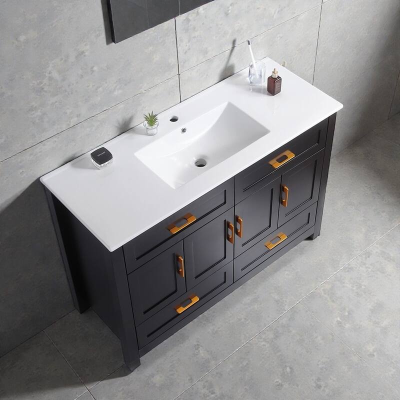 48 Inch Bathroom Vanity with Ceramic Sink Combo, MDF Freestanding Vanity Cabinet with 4 Soft Close Doors and 4 Drawers