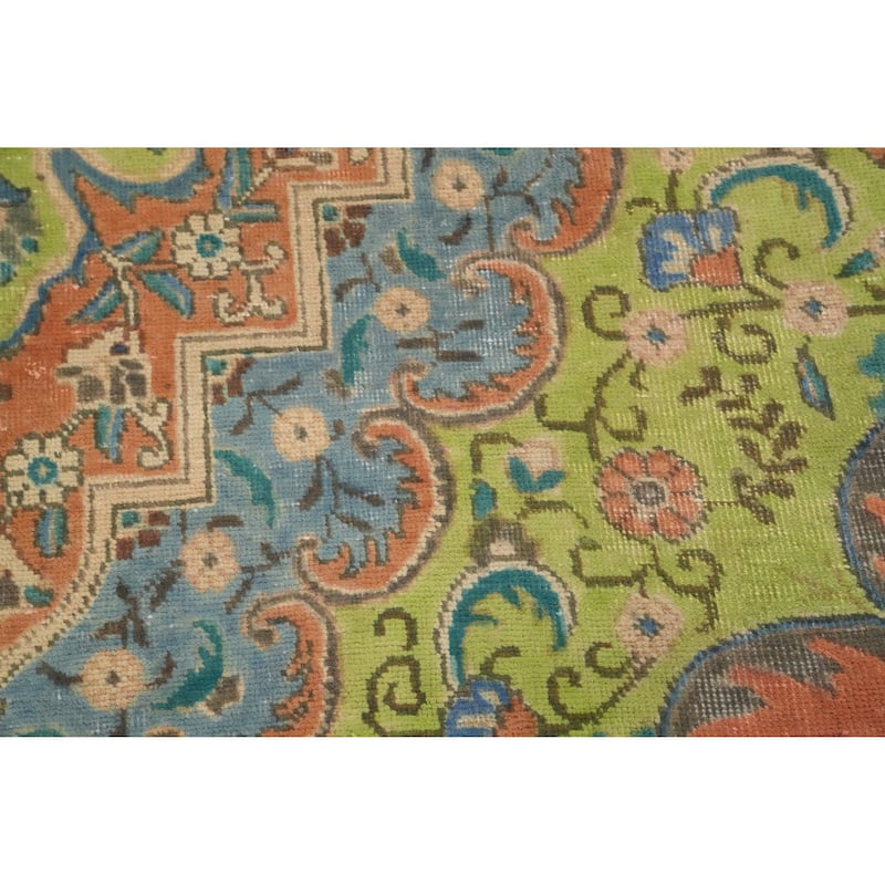 Hand Knotted Oriental 100% Wool Carpet Traditional Floral Oranges & Rust Tabriz Area Rug - 11' 8'' X 9' 5''