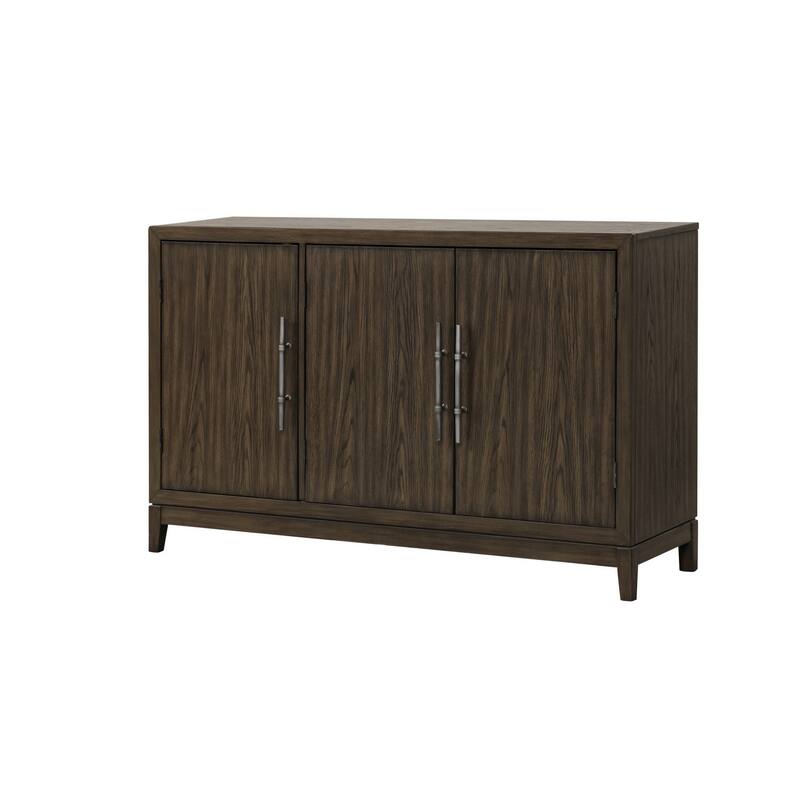 Cora 56 Inch Sideboard Buffet Server, 3 Door Cabinets, Metal Handles, Brown - Brown, Silver