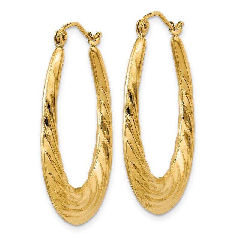 Curata 14k Yellow Gold Hinged Post Polished Twisted Oval Hollow Hoop Earrings - 32x22mm