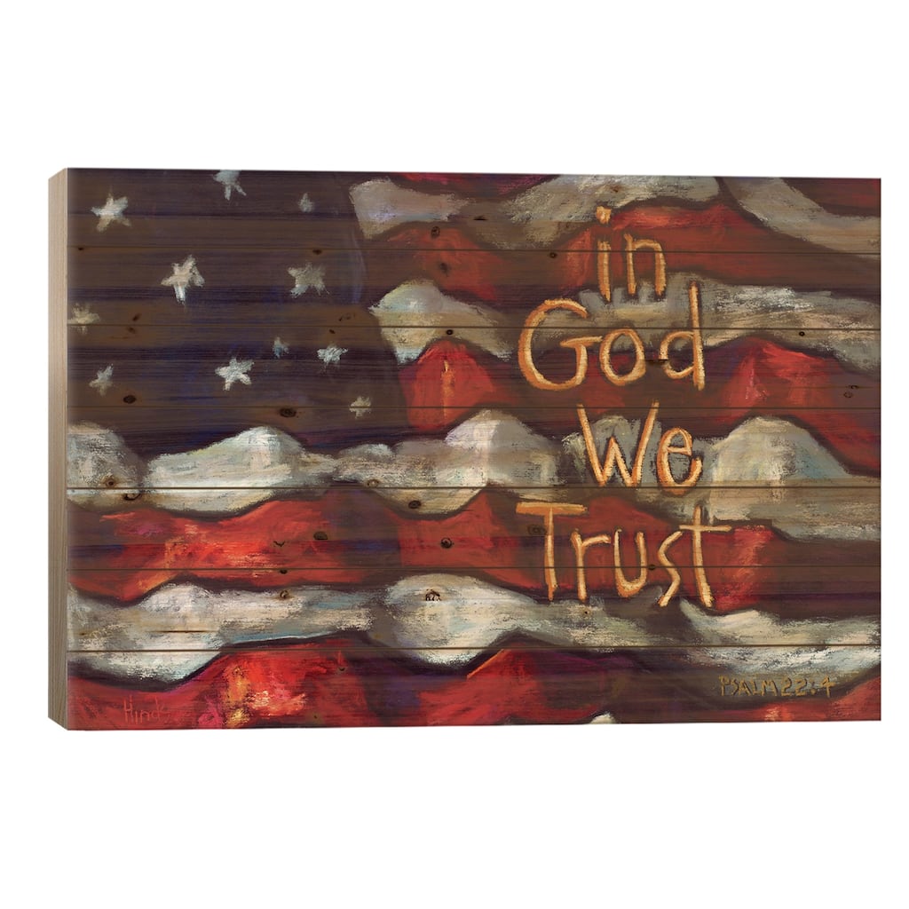 American Flag - In God We Trust Print On Wood by David Hinds - Multi-Color