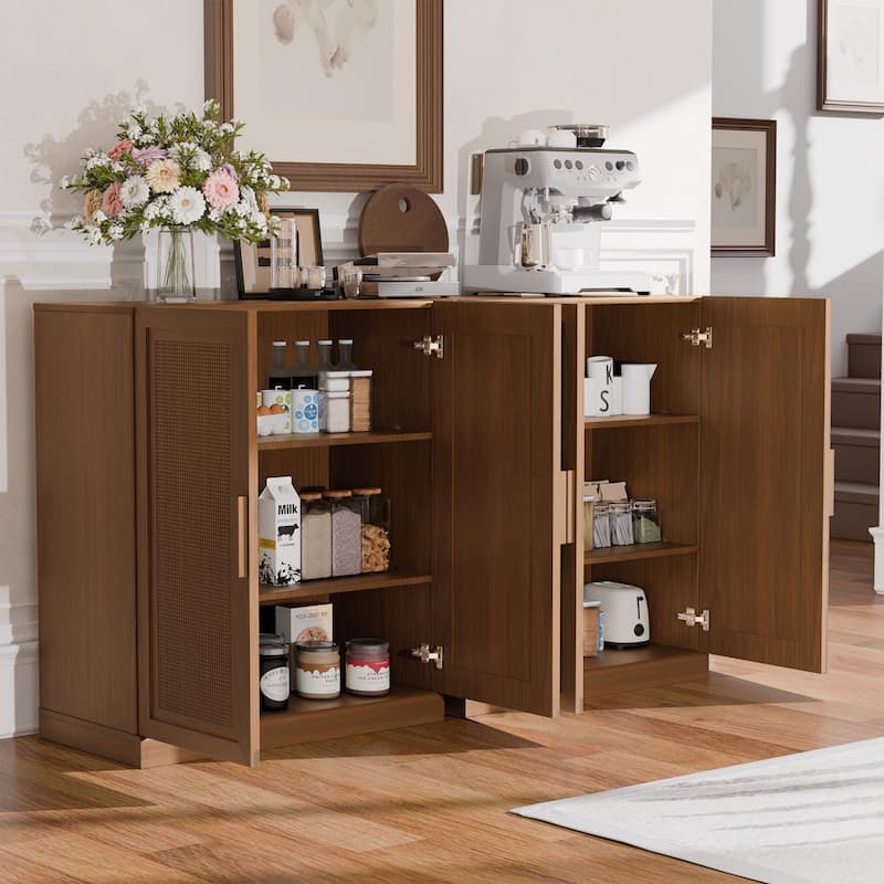 Modular Sideboard Cabinet with Storage Farmhouse Buffet Cabinet with Rattan Panels for Living Room Kitchen Dining Room Entryway