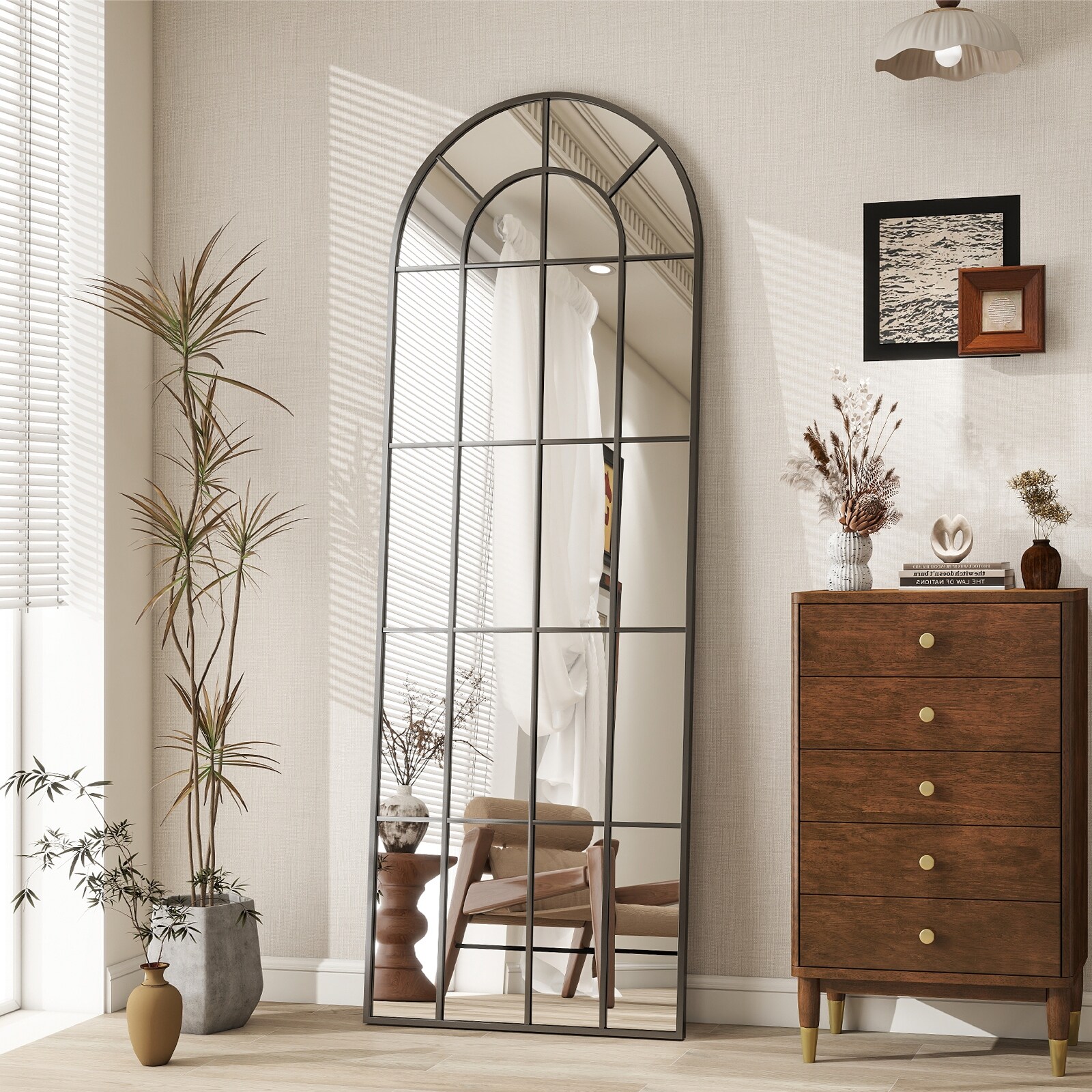 FA9 Vintage/Retro Window Pane Wall Mirror – Indoor/Outdoor, 71x51 Cm, Black