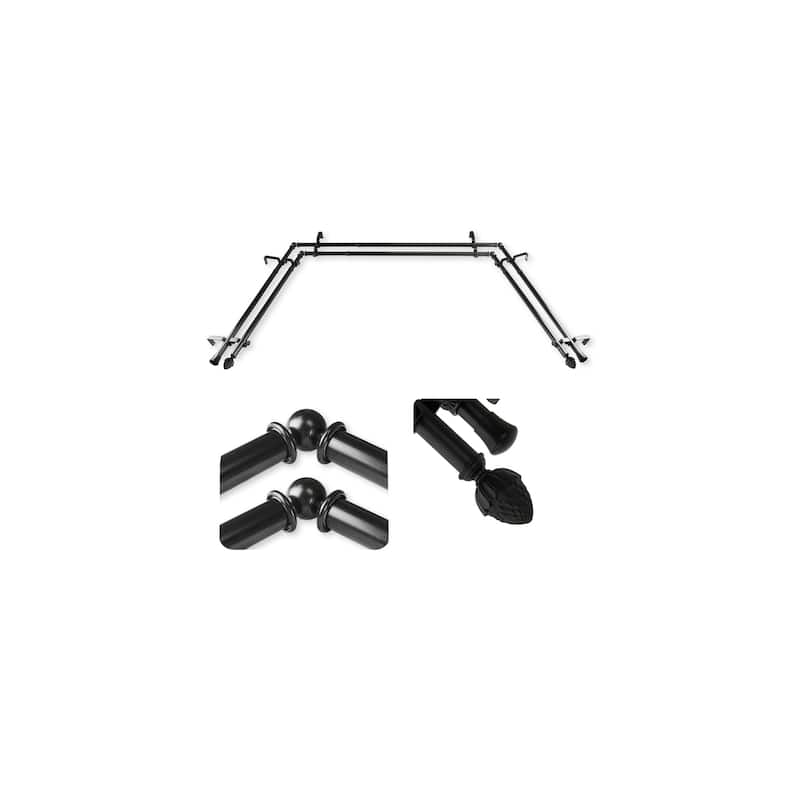 Adjustable Curtain Rods & Hardware Set - Telescoping Rods, Black Finials, Bay Window Curtain Rod - M