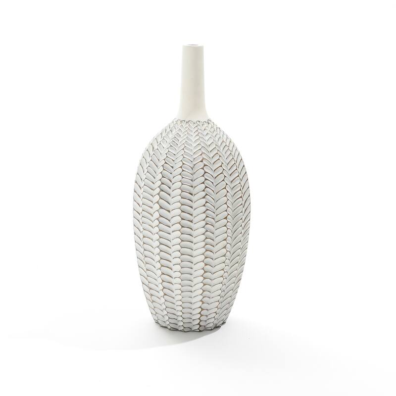 Modern White with Gold Geometric Pattern Polyresin Vase - 23.6" H x 9.8" Diameter