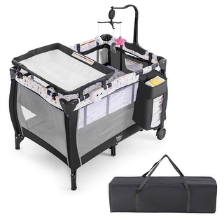 Costway Portable Baby Playard Nursery Center Crib with Hanging Toys & - See Details