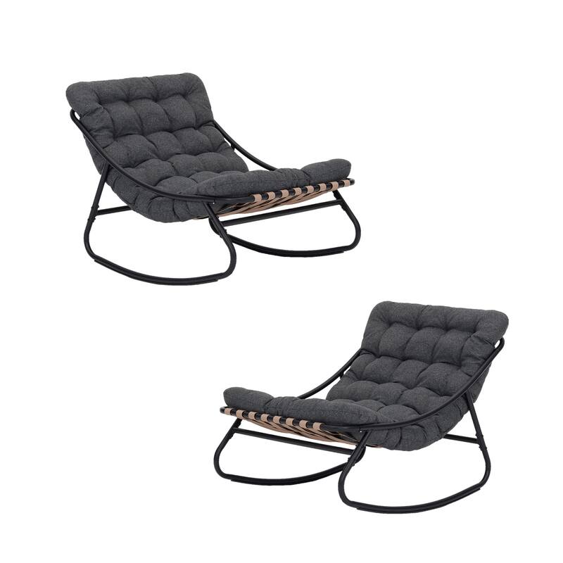 Outdoor Metal Frame Rocking Chair with Water-Resistant Cushions