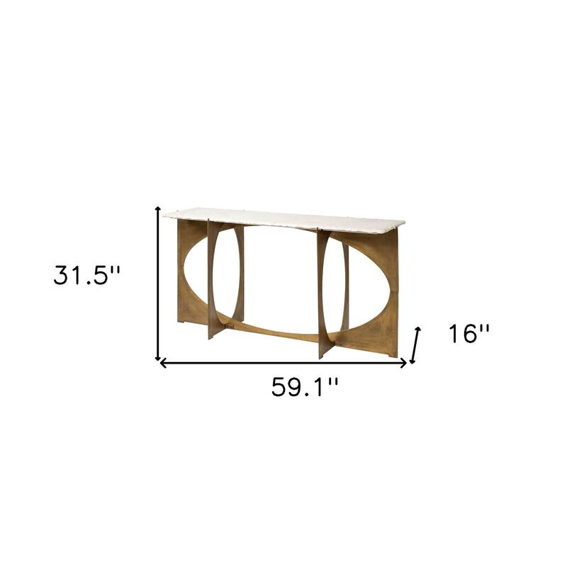 HomeRoots 59" White and Gold Genuine Marble and Metal Geo Base Console Table - 16