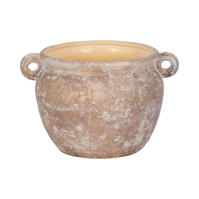 Stoneware Planter Rustic Texture and Handles Vessel Vintage Style
