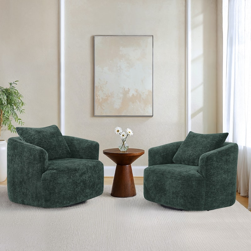 Upholstered Swivel Barrel Chair with Pillow - Forest Green