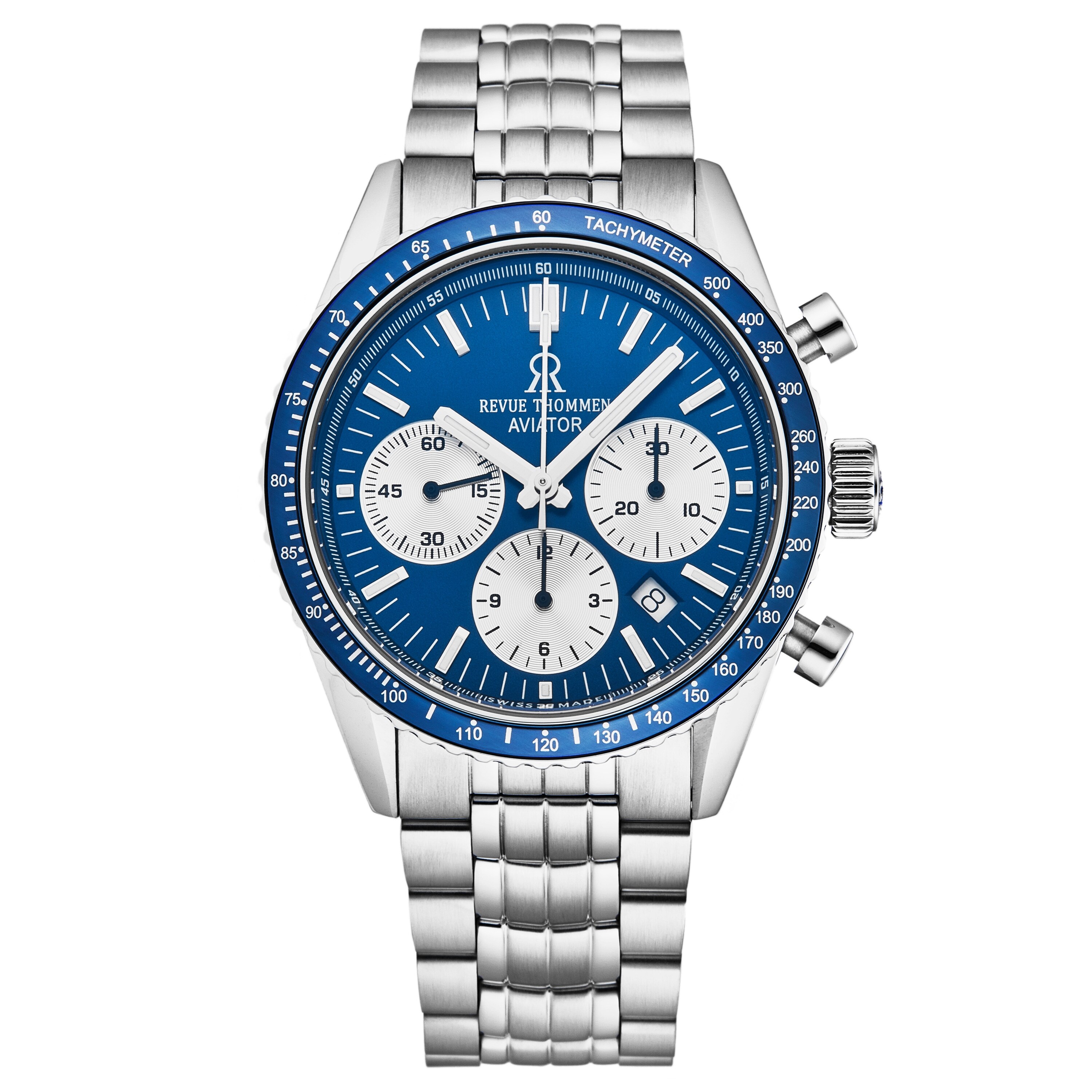 blue chronograph watch