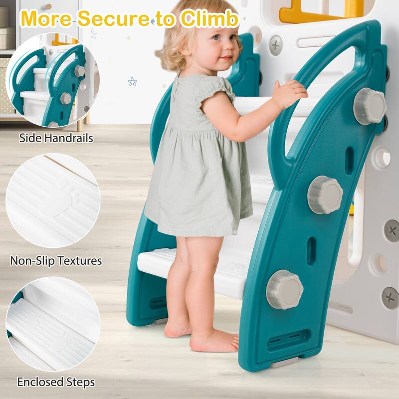 Gymax 10 in 1 Toddler Swing & Slide Set w/Basketball Hoop Telescope