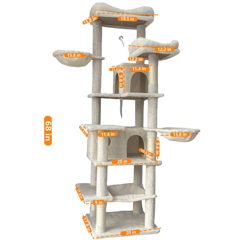 68 Inches Multi-Level Large And Tall Cat Tree 6-Level Playground